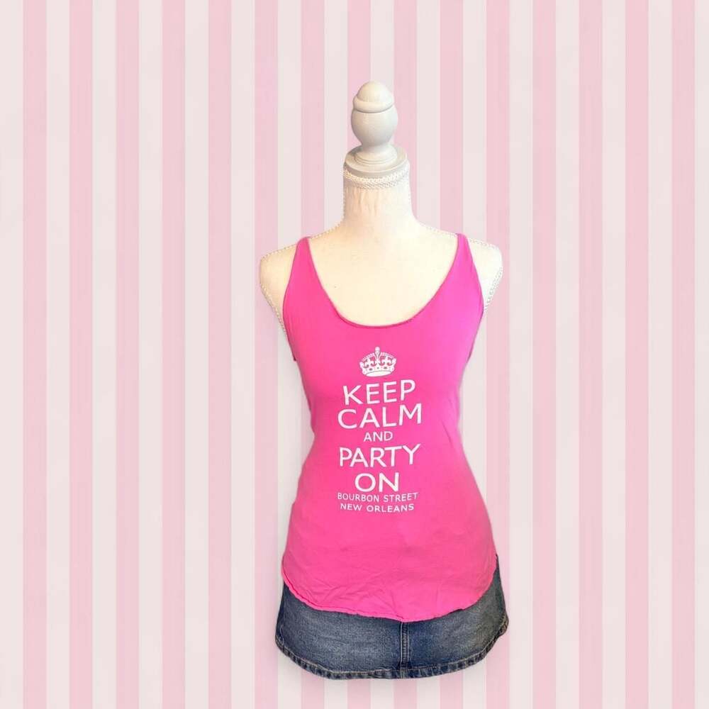Vintage Bourbon Street Keep Calm and Party On Tank Top Hot Pink